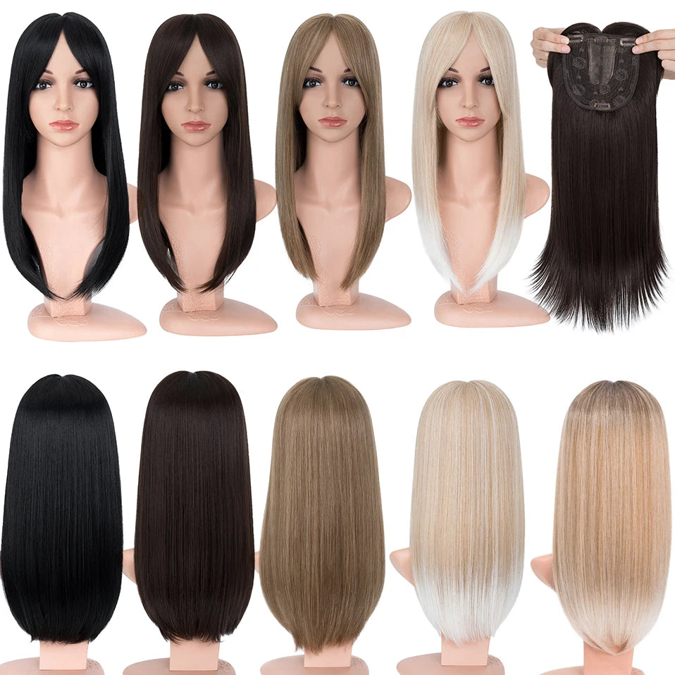 18-Inch Straight Hair Topper with Bangs | Synthetic Hairpiece for Adding Volume &Coverage | Women's Hair Extension Solution - Smooth Wigs