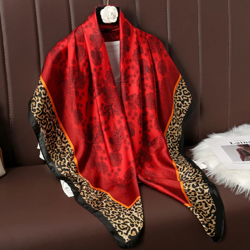 110cm Luxury Silk Square Scarf | Women's Large Shawl &amp; Hijab | 2025 Designer Print Beach Wrap &amp; Foulard Echarpe - Smooth Wigs