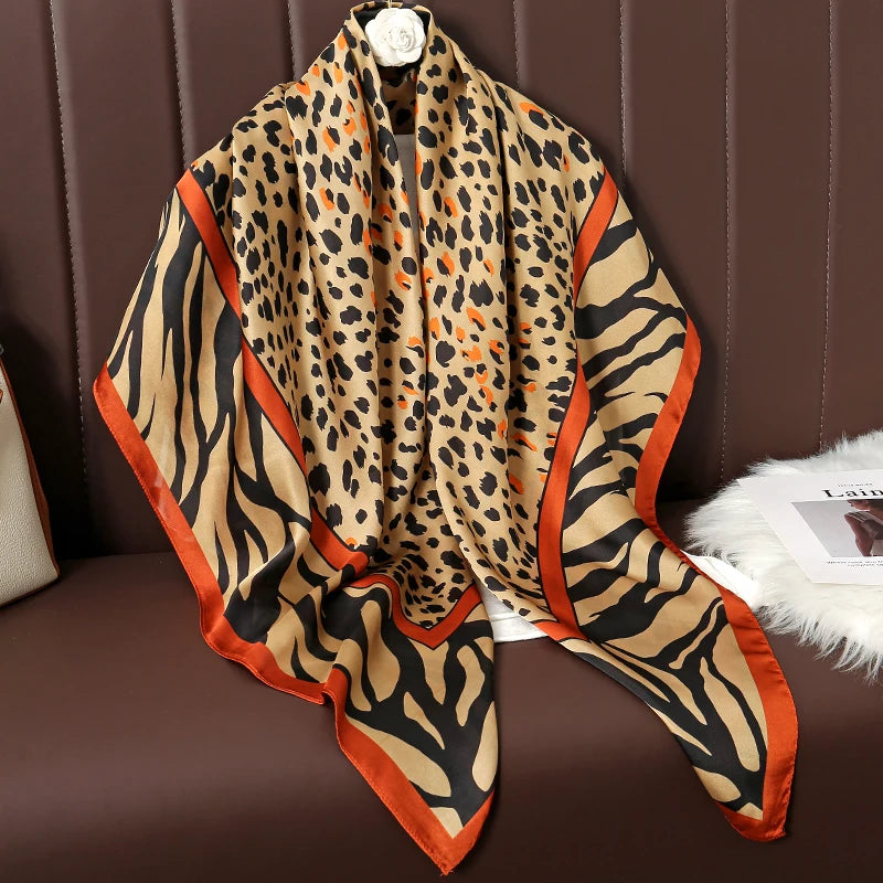 110cm Luxury Silk Square Scarf | Women's Large Shawl &amp; Hijab | 2025 Designer Print Beach Wrap &amp; Foulard Echarpe - Smooth Wigs