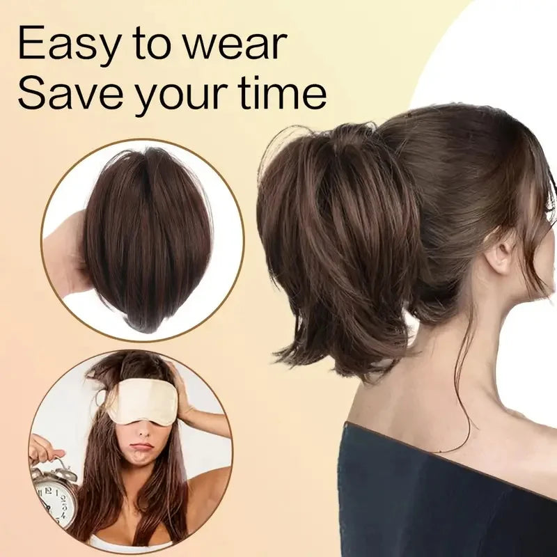 Messy Bun Hairpiece | Short Straight Chignon Ponytail with Claw Clip | Tousled Updo Extensions for Women - Smooth Wigs