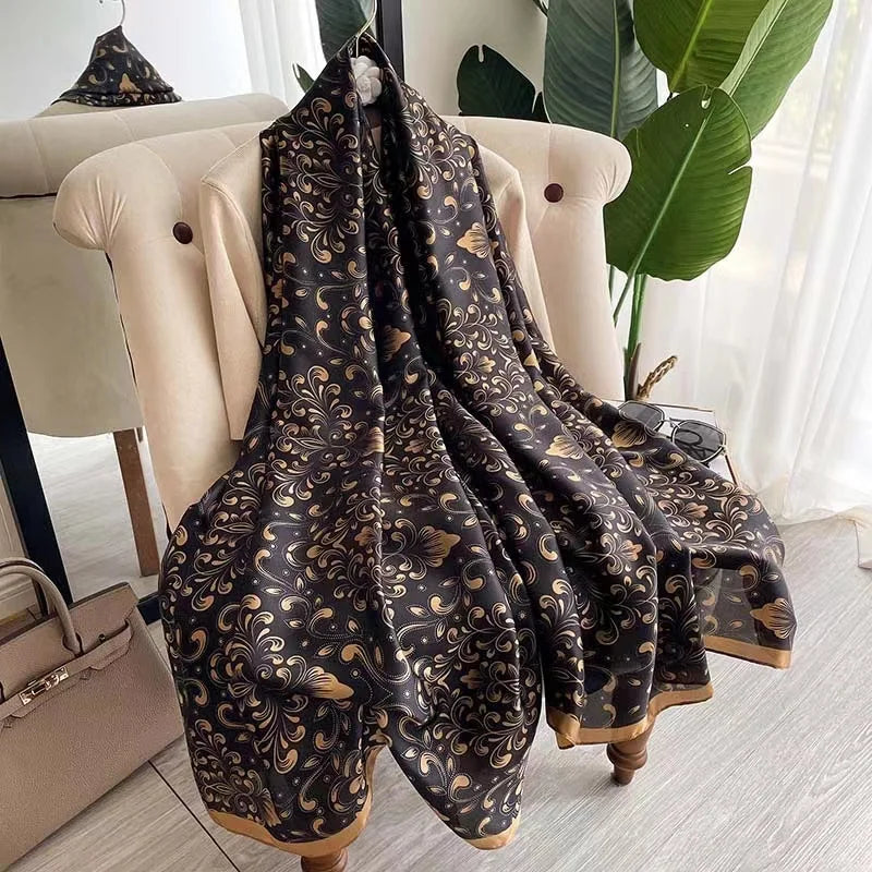 180x90cm Luxury Silk Scarf | Women's Summer Shawl &amp; Beach Wrap | Designer Bandana for Ladies - Smooth Wigs