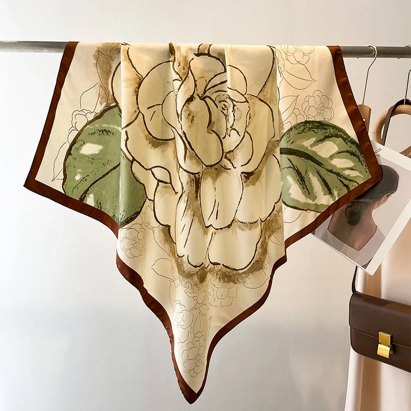 90x90cm Luxury Twill Silk-Feel Scarf | Women's Head Wrap &amp; Shawl with Elegant Hair Tree Print | Versatile Neck Scarf - Smooth Wigs