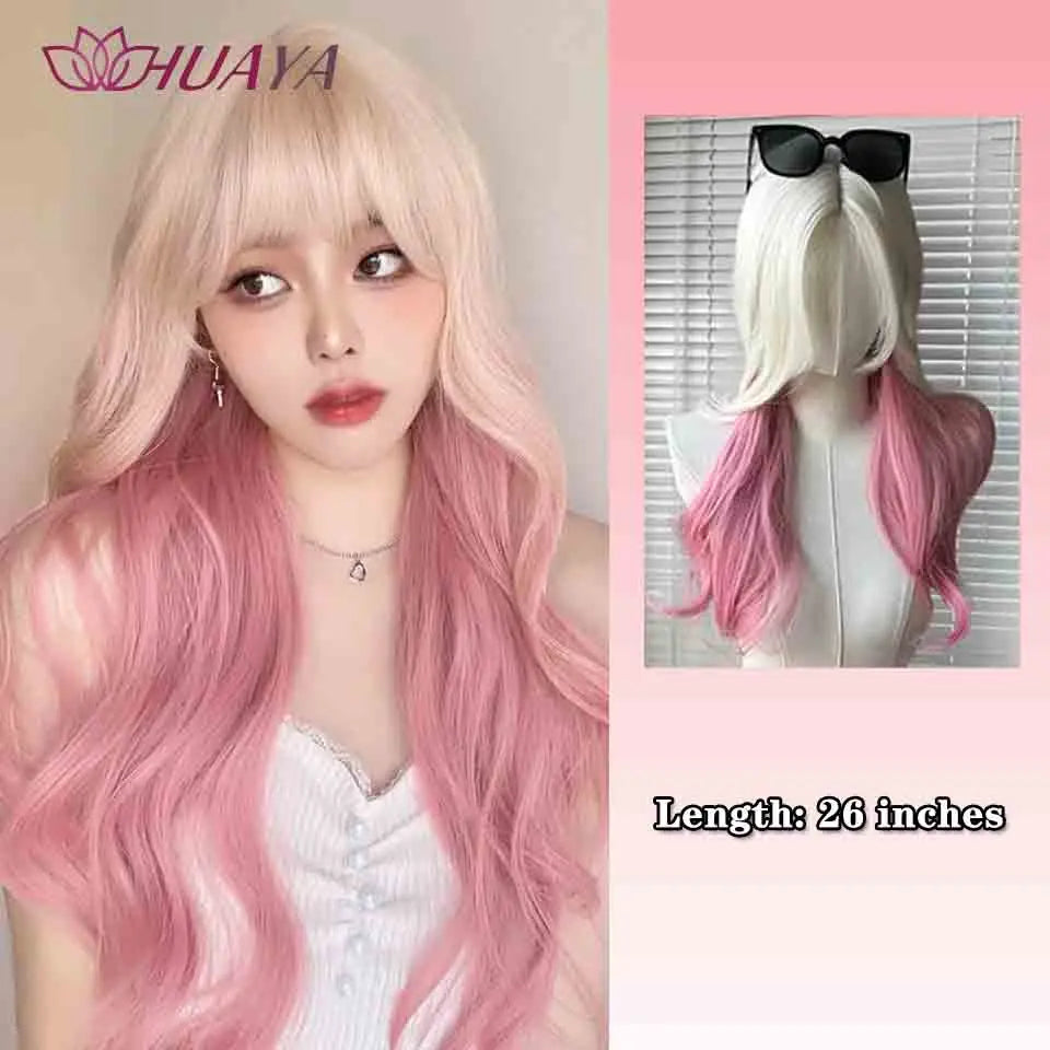 Long Curly White Gold Wig | Full Head Eight-Character Bangs | Nautral Wig with Big Waves by SmoothWigs - Smooth Wigs