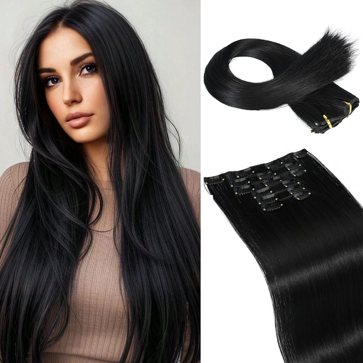 Clip-In Hair Extensions | Thick Long Lace Weft Synthetic Hairpieces for Women | Lightweight &amp; Easy to Style - Smooth Wigs