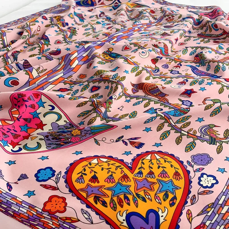 90x90cm Luxury Twill Silk-Feel Scarf | Women's Head Wrap &amp; Shawl with Elegant Hair Tree Print | Versatile Neck Scarf - Smooth Wigs