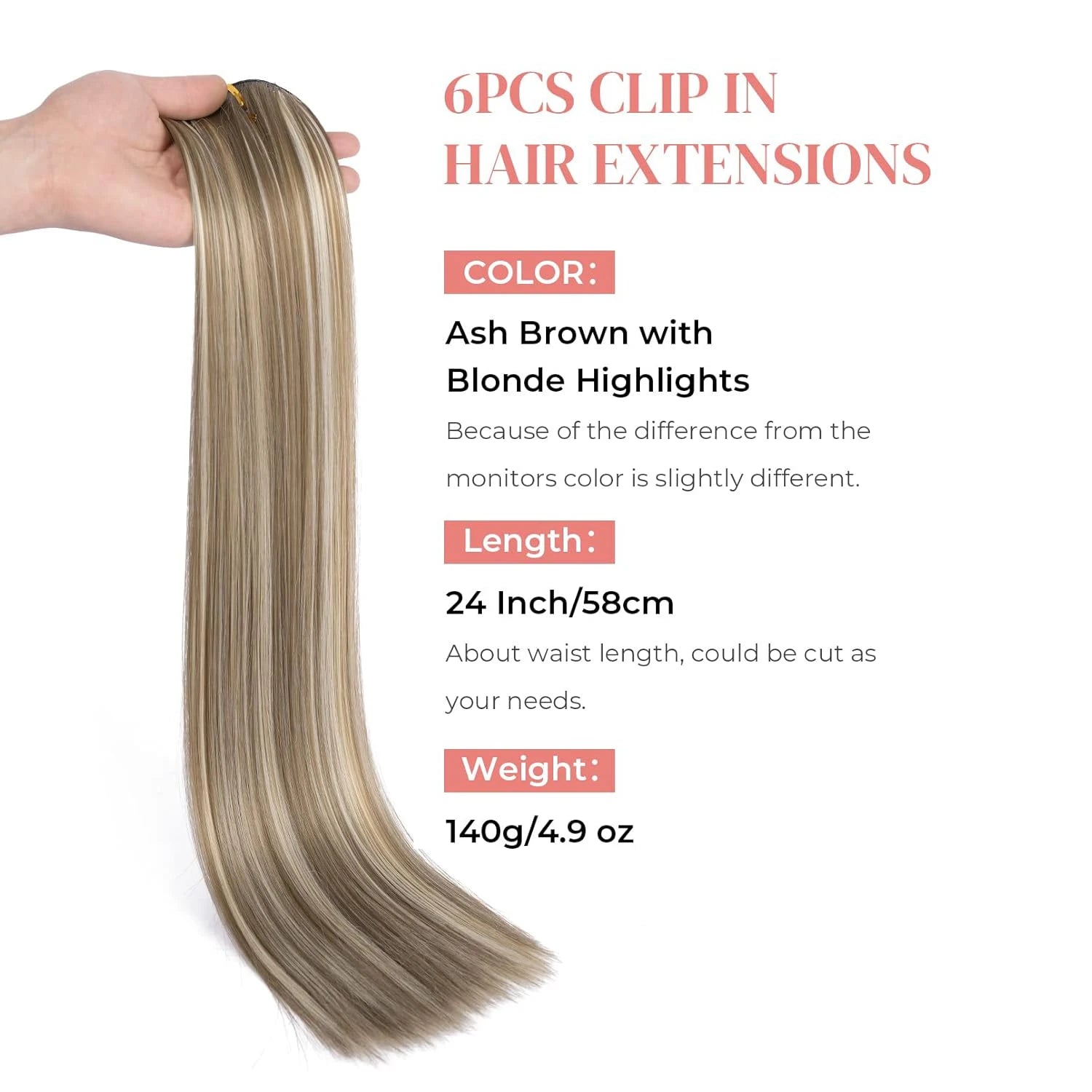 Clip-In Hair Extensions | Thick Long Lace Weft Synthetic Hairpieces for Women | Lightweight &amp; Easy to Style - Smooth Wigs