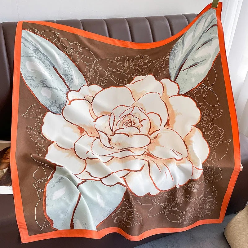 90x90cm Luxury Twill Silk-Feel Scarf | Women's Head Wrap &amp; Shawl with Elegant Hair Tree Print | Versatile Neck Scarf - Smooth Wigs