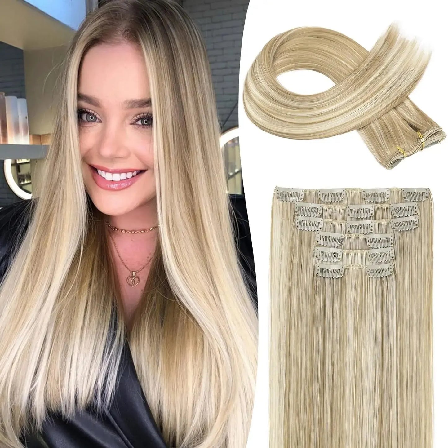 Clip-In Hair Extensions | Thick Long Lace Weft Synthetic Hairpieces for Women | Lightweight &amp; Easy to Style - Smooth Wigs