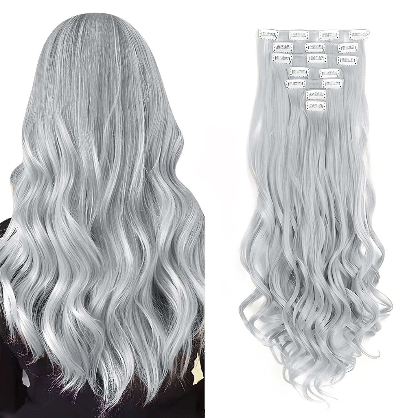7-Piece 22-Inch Clip-In Hair Extensions | Long Curly Wavy Synthetic Hair Pieces | Natural-Looking Full Head Extensions for Women & Girls - Smooth Wigs