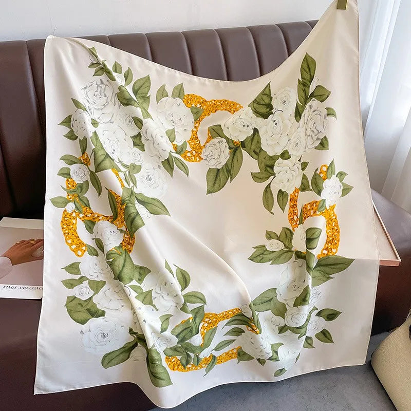 90x90cm Luxury Twill Silk-Feel Scarf | Women's Head Wrap &amp; Shawl with Elegant Hair Tree Print | Versatile Neck Scarf - Smooth Wigs