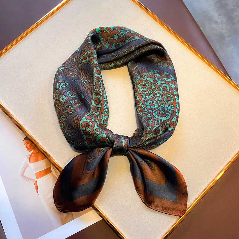Paisley Print Square Scarf | Soft Satin Bandana &amp; Vintage Head Wrap | Windproof Beach Shawl - Smooth Wigs