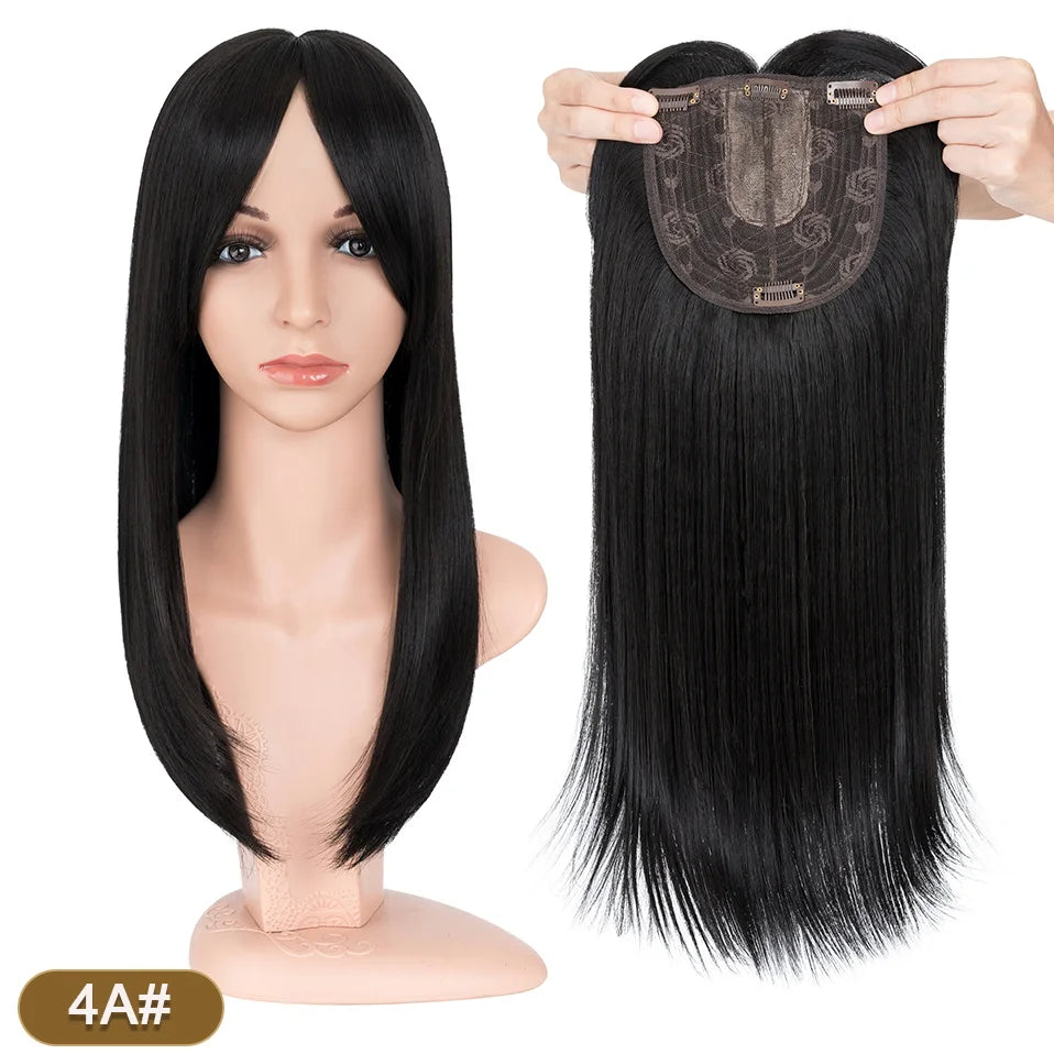18-Inch Straight Hair Topper with Bangs | Synthetic Hairpiece for Adding Volume &Coverage | Women's Hair Extension Solution - Smooth Wigs