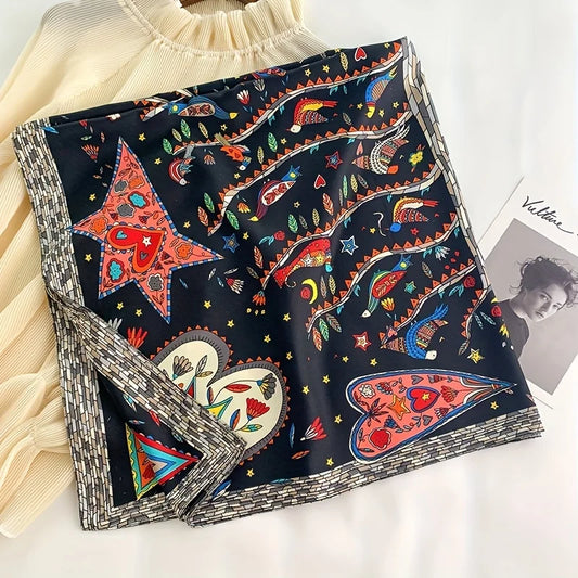 90x90cm Luxury Twill Silk-Feel Scarf | Women's Head Wrap &amp; Shawl with Elegant Hair Tree Print | Versatile Neck Scarf - Smooth Wigs