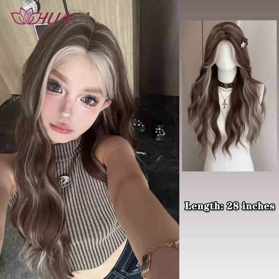 Long Curly White Gold Wig | Full Head Eight-Character Bangs | Nautral Wig with Big Waves by SmoothWigs - Smooth Wigs