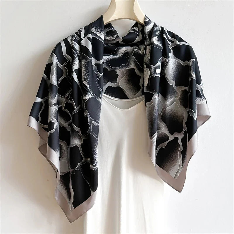 90x90cm Luxury Twill Silk-Feel Scarf | Women's Head Wrap &amp; Shawl with Elegant Hair Tree Print | Versatile Neck Scarf - Smooth Wigs