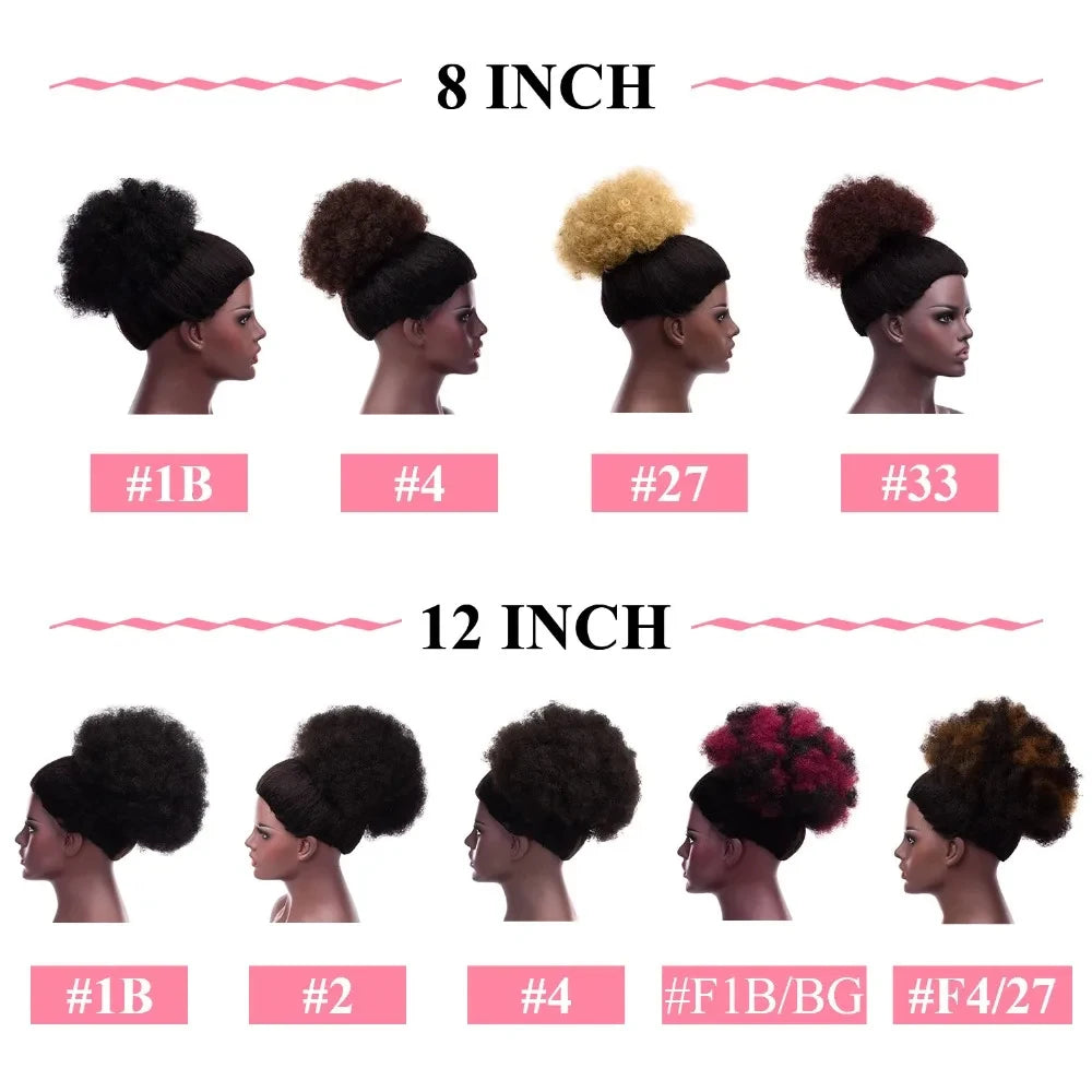 Large Afro Puff Ponytail | Kinky Curly Hair Bun with Drawstring &amp; Clips | Updo Extensions for Black Women - Smooth Wigs