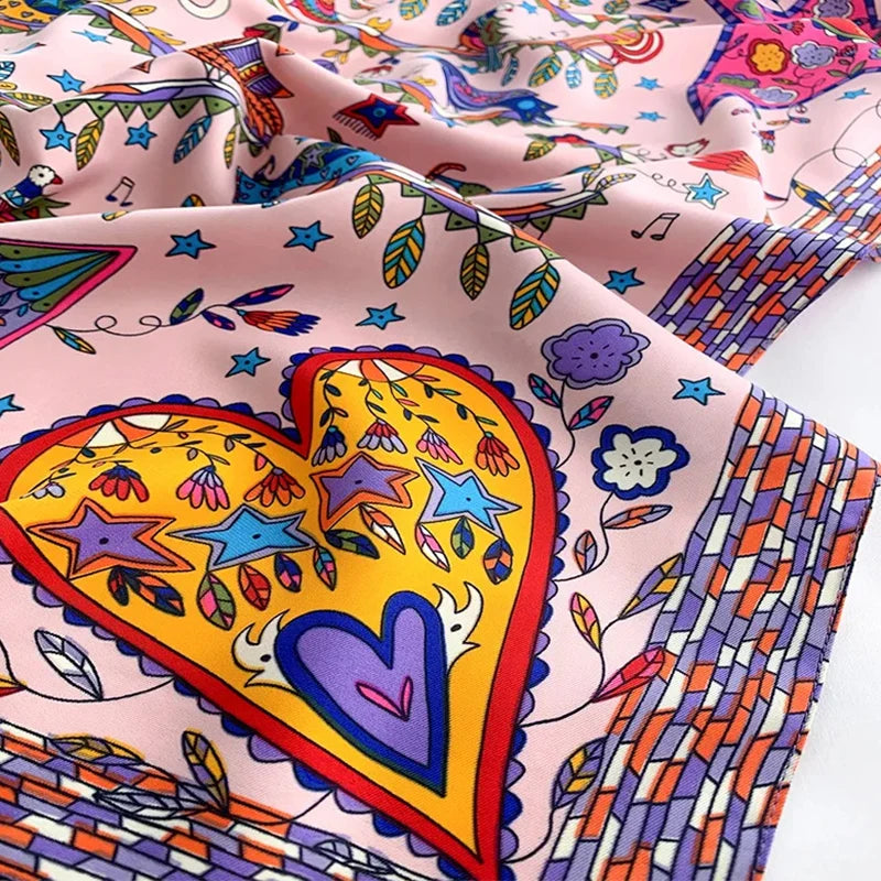 90x90cm Luxury Twill Silk-Feel Scarf | Women's Head Wrap &amp; Shawl with Elegant Hair Tree Print | Versatile Neck Scarf - Smooth Wigs