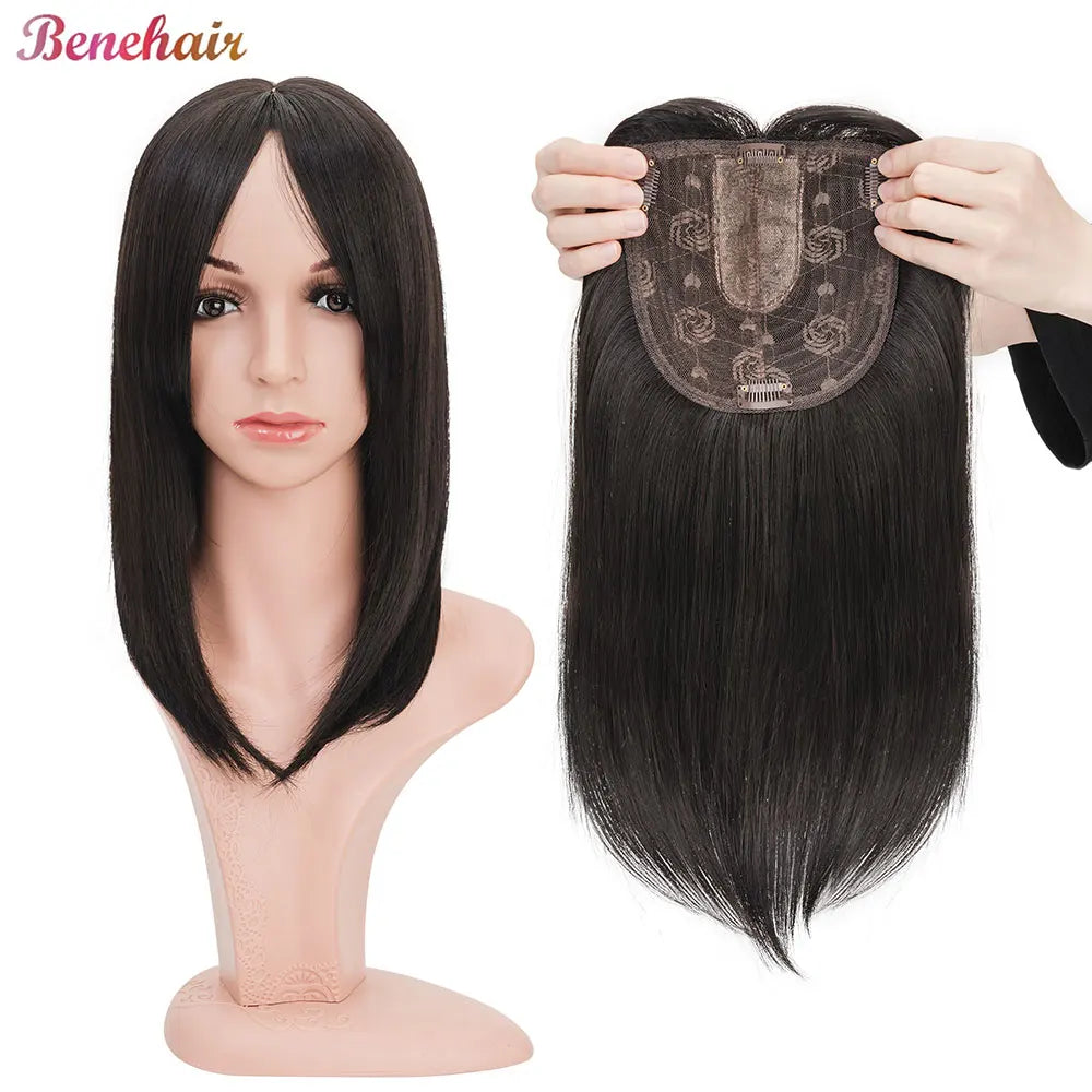 Benehair 14'' &amp; 18'' Synthetic Hair Toppers with Bangs | 6x6 Clip-In Top Hairpiece | Long Straight Wig Extensions for Women by SmoothWigs - Smooth Wigs