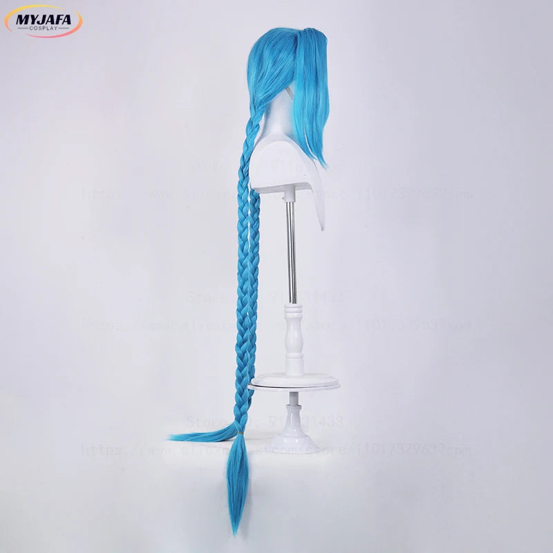 Jinx Cosplay Wig | Long Braided Blue Hair with Heat Resistance | Perfect for League of Legends & Anime Fans - Smooth Wigs