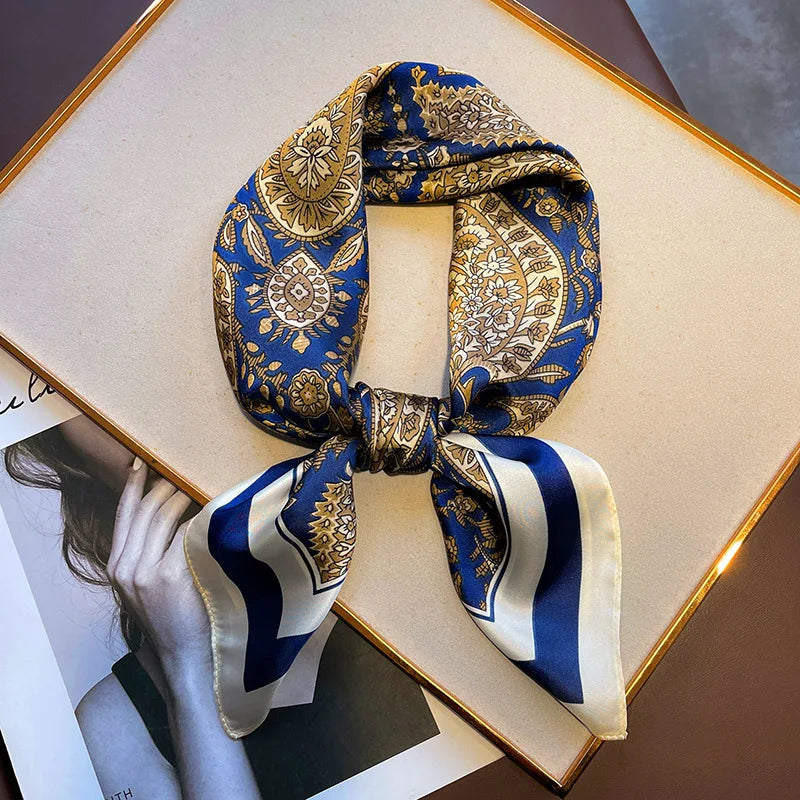 Paisley Print Square Scarf | Soft Satin Bandana &amp; Vintage Head Wrap | Windproof Beach Shawl - Smooth Wigs