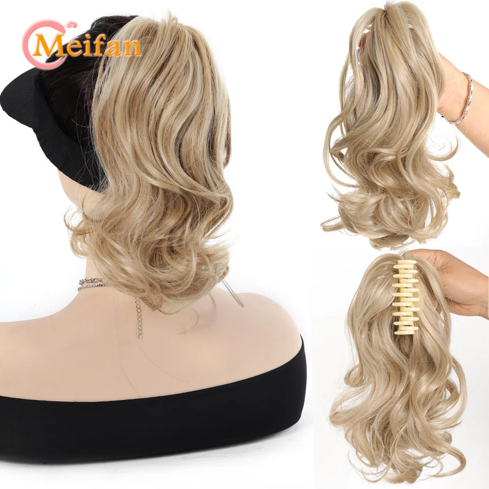 Wavy Curly Claw Clip Ponytail | Natural-Looking Hair Bun Extension in Blonde, Brown &amp; Black | False Pigtail for Women - Smooth Wigs