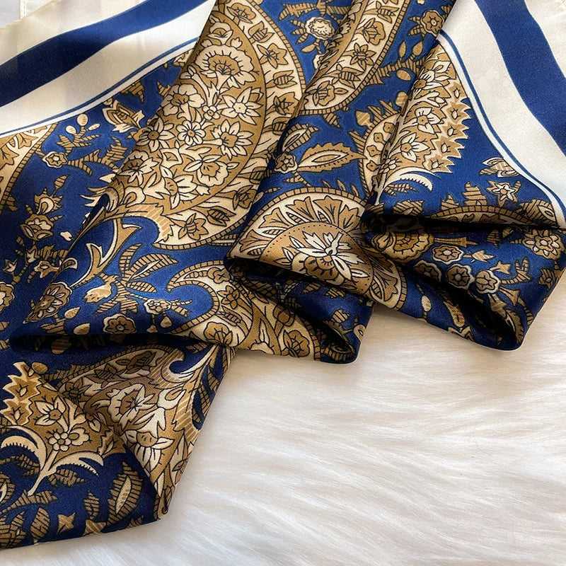 Paisley Print Square Scarf | Soft Satin Bandana &amp; Vintage Head Wrap | Windproof Beach Shawl - Smooth Wigs