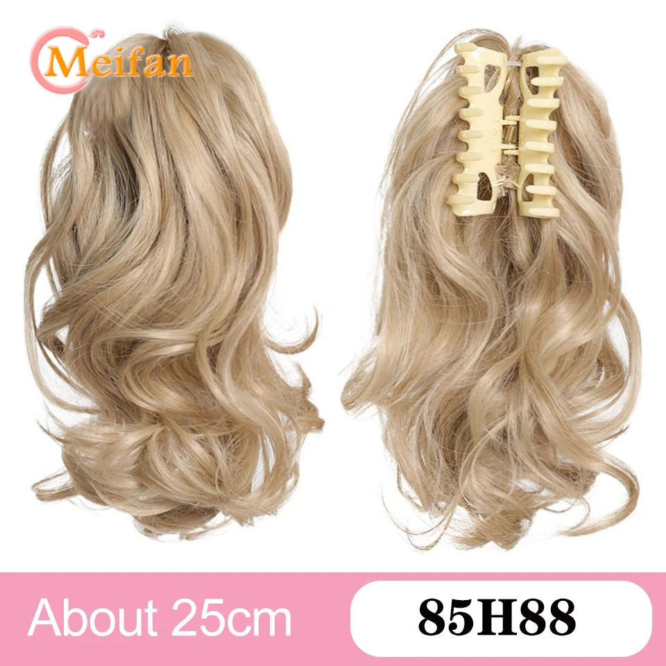 Wavy Curly Claw Clip Ponytail | Natural-Looking Hair Bun Extension in Blonde, Brown &amp; Black | False Pigtail for Women - Smooth Wigs