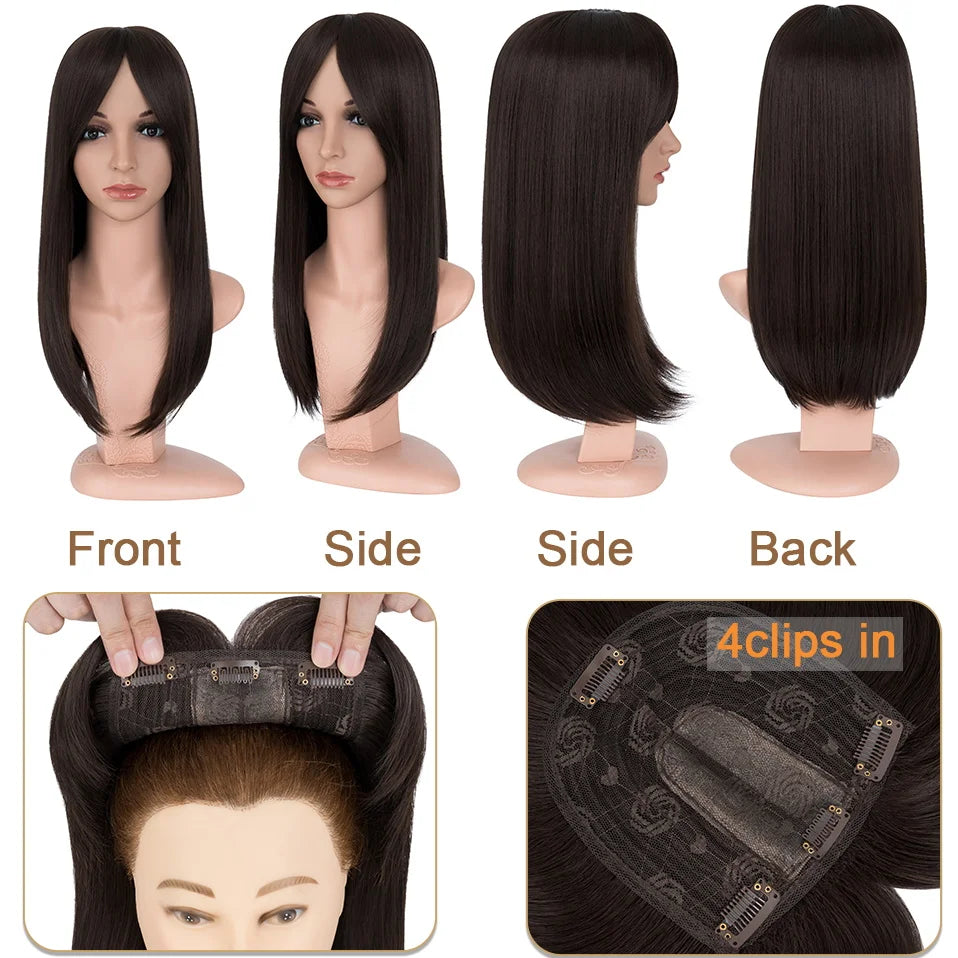 18-Inch Straight Hair Topper with Bangs | Synthetic Hairpiece for Adding Volume &Coverage | Women's Hair Extension Solution - Smooth Wigs