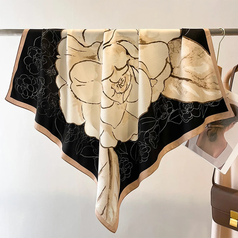 90x90cm Luxury Twill Silk-Feel Scarf | Women's Head Wrap &amp; Shawl with Elegant Hair Tree Print | Versatile Neck Scarf - Smooth Wigs