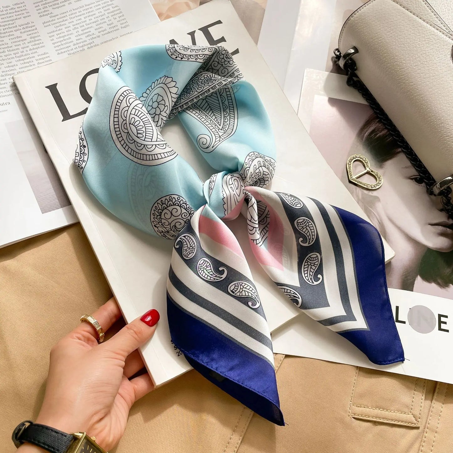 Luxury Satin Print Silk Scarf | Women's Square Neck Scarf &amp; Headwrap | Versatile Beach Bandana - Smooth Wigs
