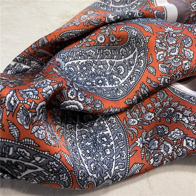 Paisley Print Square Scarf | Soft Satin Bandana &amp; Vintage Head Wrap | Windproof Beach Shawl - Smooth Wigs