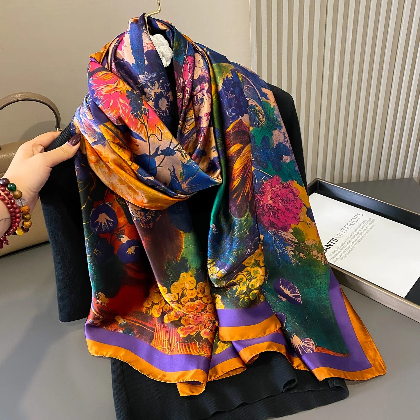 180x90cm Luxury Silk Scarf | Women's Summer Shawl &amp; Beach Wrap | Designer Bandana for Ladies - Smooth Wigs