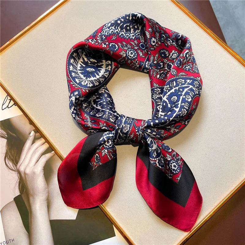 Paisley Print Square Scarf | Soft Satin Bandana &amp; Vintage Head Wrap | Windproof Beach Shawl - Smooth Wigs