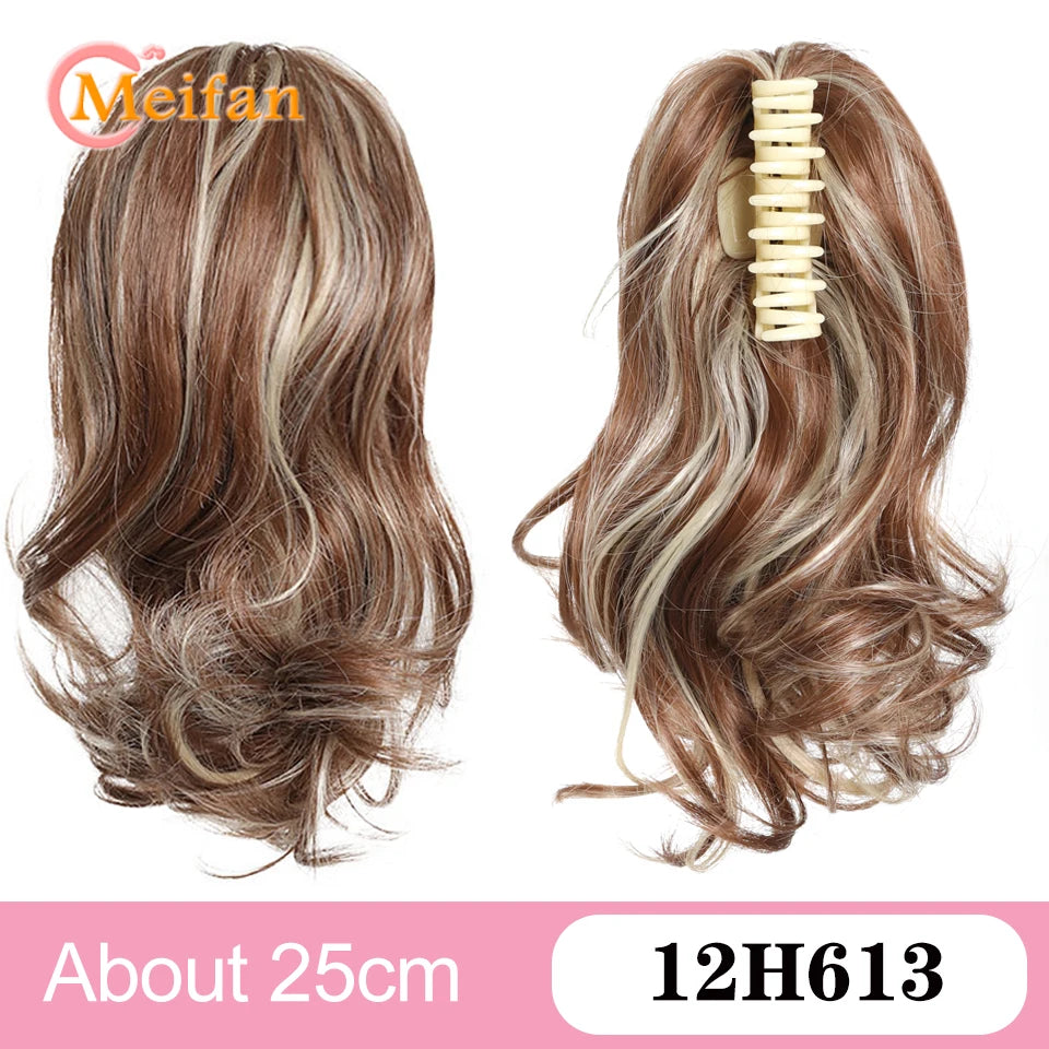 Wavy Curly Claw Clip Ponytail | Natural-Looking Hair Bun Extension in Blonde, Brown &amp; Black | False Pigtail for Women - Smooth Wigs