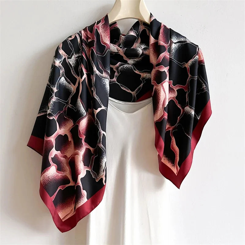 90x90cm Luxury Twill Silk-Feel Scarf | Women's Head Wrap &amp; Shawl with Elegant Hair Tree Print | Versatile Neck Scarf - Smooth Wigs