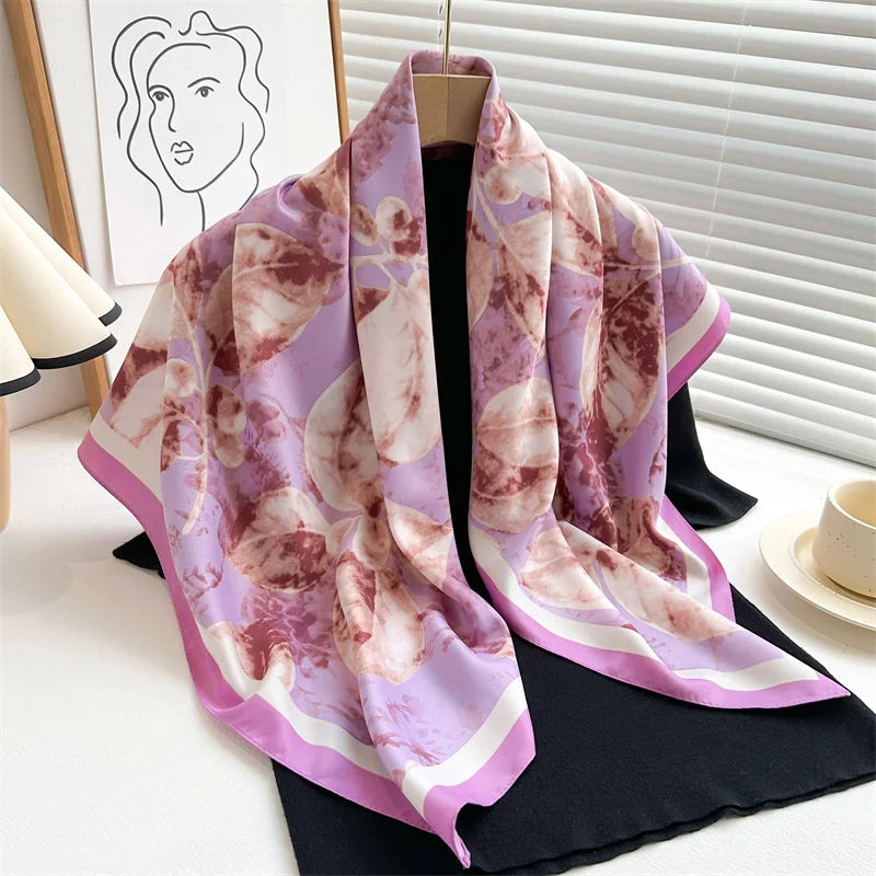 90x90cm Luxury Twill Silk-Feel Scarf | Women's Head Wrap &amp; Shawl with Elegant Hair Tree Print | Versatile Neck Scarf - Smooth Wigs