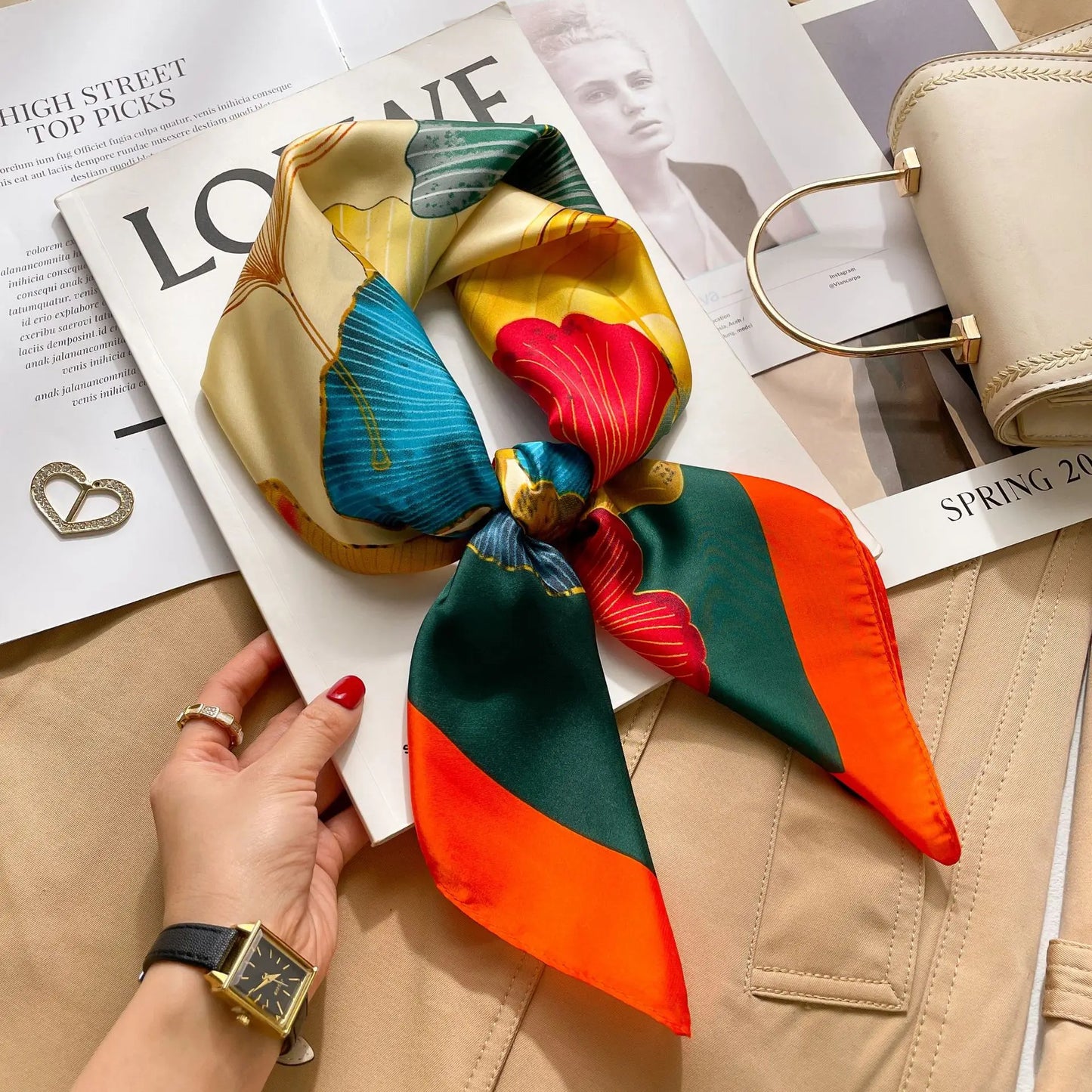 Luxury Satin Print Silk Scarf | Women's Square Neck Scarf &amp; Headwrap | Versatile Beach Bandana - Smooth Wigs