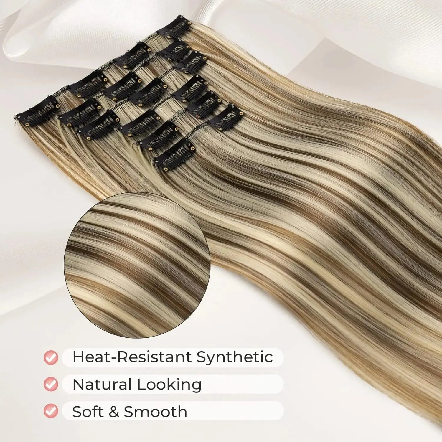 Clip-In Hair Extensions | Thick Long Lace Weft Synthetic Hairpieces for Women | Lightweight &amp; Easy to Style - Smooth Wigs