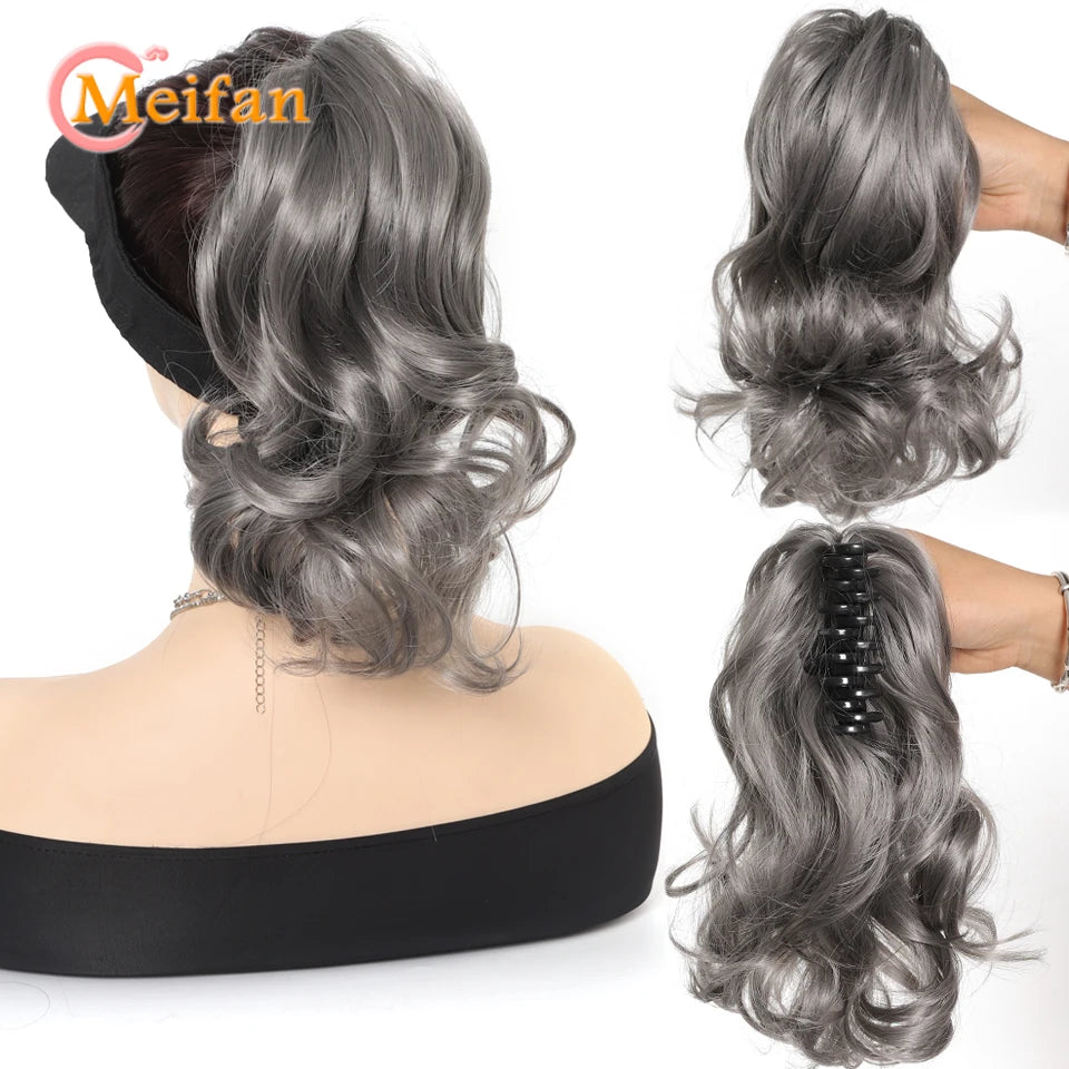 Wavy Curly Claw Clip Ponytail | Natural-Looking Hair Bun Extension in Blonde, Brown &amp; Black | False Pigtail for Women - Smooth Wigs