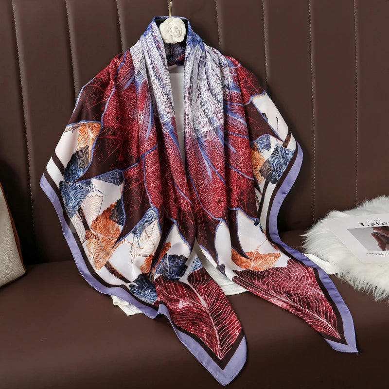 110cm Luxury Silk Square Scarf | Women's Large Shawl &amp; Hijab | 2025 Designer Print Beach Wrap &amp; Foulard Echarpe - Smooth Wigs
