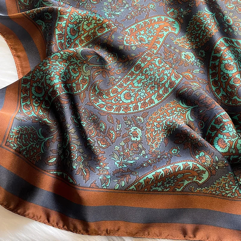 Paisley Print Square Scarf | Soft Satin Bandana &amp; Vintage Head Wrap | Windproof Beach Shawl - Smooth Wigs