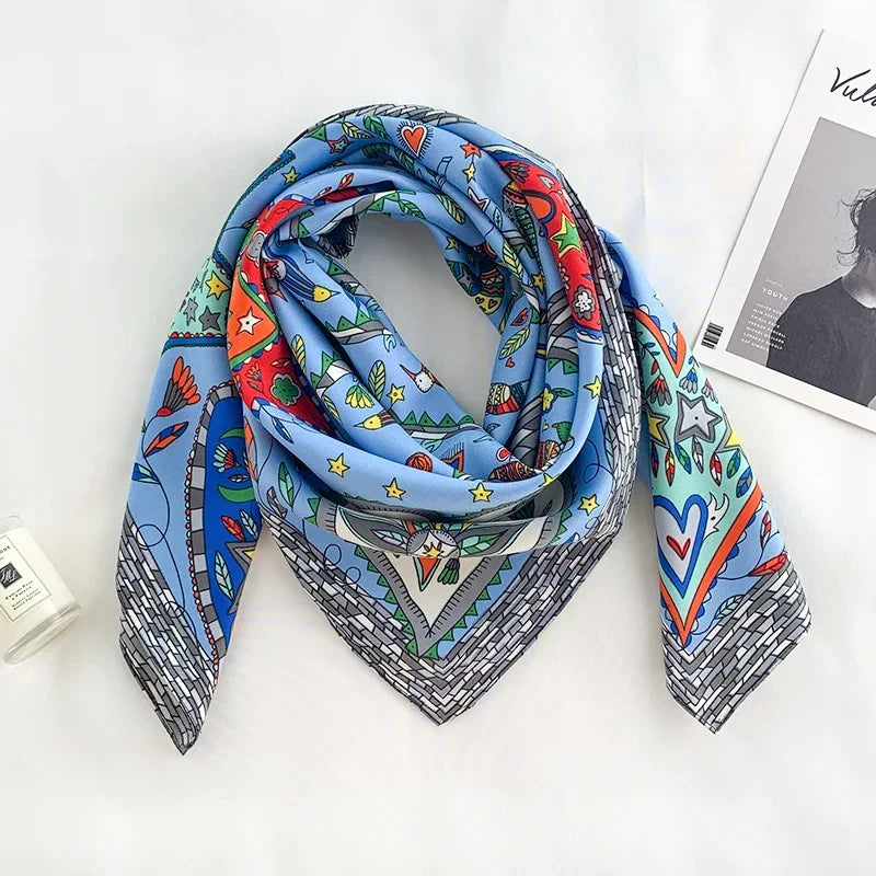 90x90cm Luxury Twill Silk-Feel Scarf | Women's Head Wrap &amp; Shawl with Elegant Hair Tree Print | Versatile Neck Scarf - Smooth Wigs