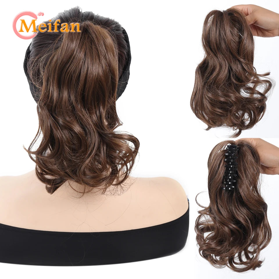 Wavy Curly Claw Clip Ponytail | Natural-Looking Hair Bun Extension in Blonde, Brown &amp; Black | False Pigtail for Women - Smooth Wigs