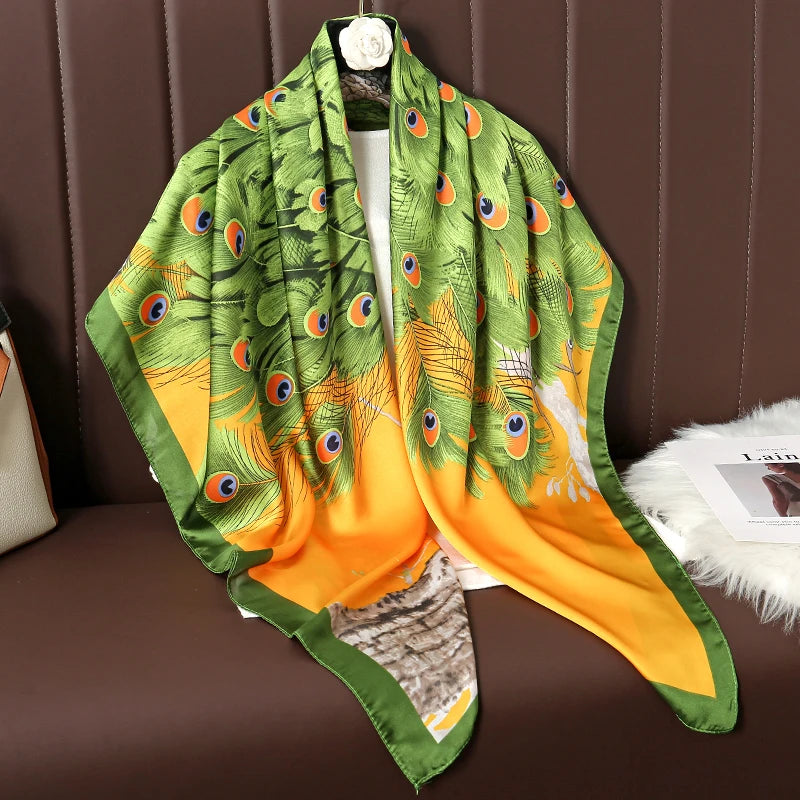 110cm Luxury Silk Square Scarf | Women's Large Shawl &amp; Hijab | 2025 Designer Print Beach Wrap &amp; Foulard Echarpe - Smooth Wigs
