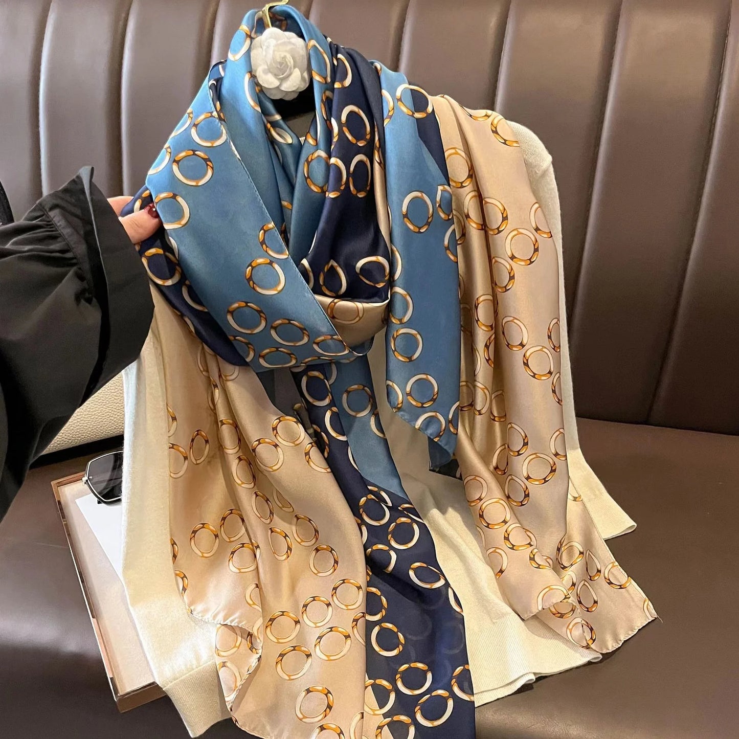 180x90cm Luxury Silk Scarf | Women's Summer Shawl &amp; Beach Wrap | Designer Bandana for Ladies - Smooth Wigs