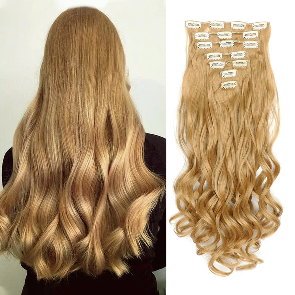 7-Piece 22-Inch Clip-In Hair Extensions | Long Curly Wavy Synthetic Hair Pieces | Natural-Looking Full Head Extensions for Women & Girls - Smooth Wigs