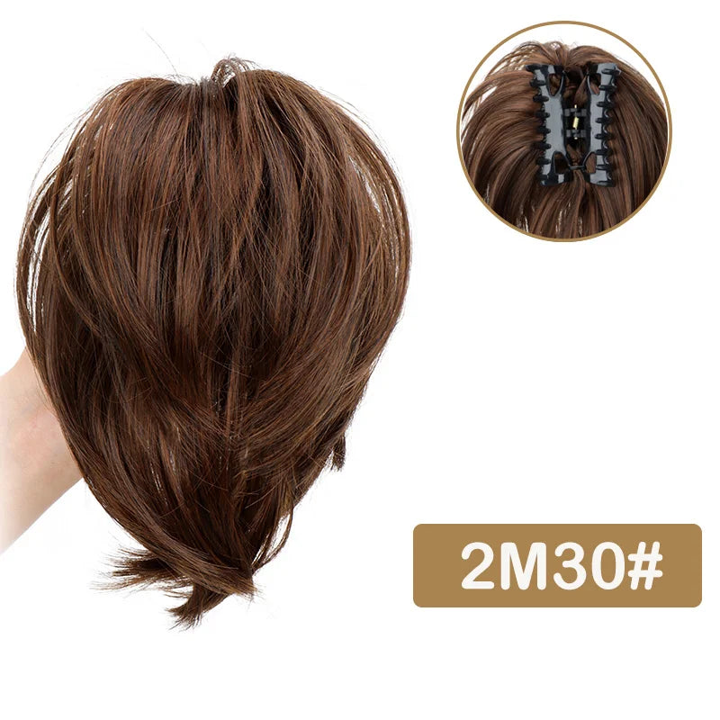 Messy Bun Hairpiece | Short Straight Chignon Ponytail with Claw Clip | Tousled Updo Extensions for Women - Smooth Wigs