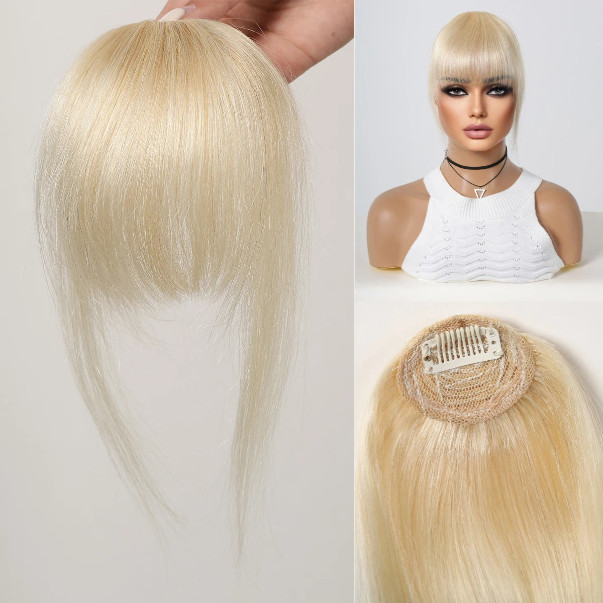 4.5-Inch Platinum Blonde Remy Human Hair Bangs | Clip-In Fringe Hairpiece for Women | 100% Human Hair Bangs Extension - Smooth Wigs
