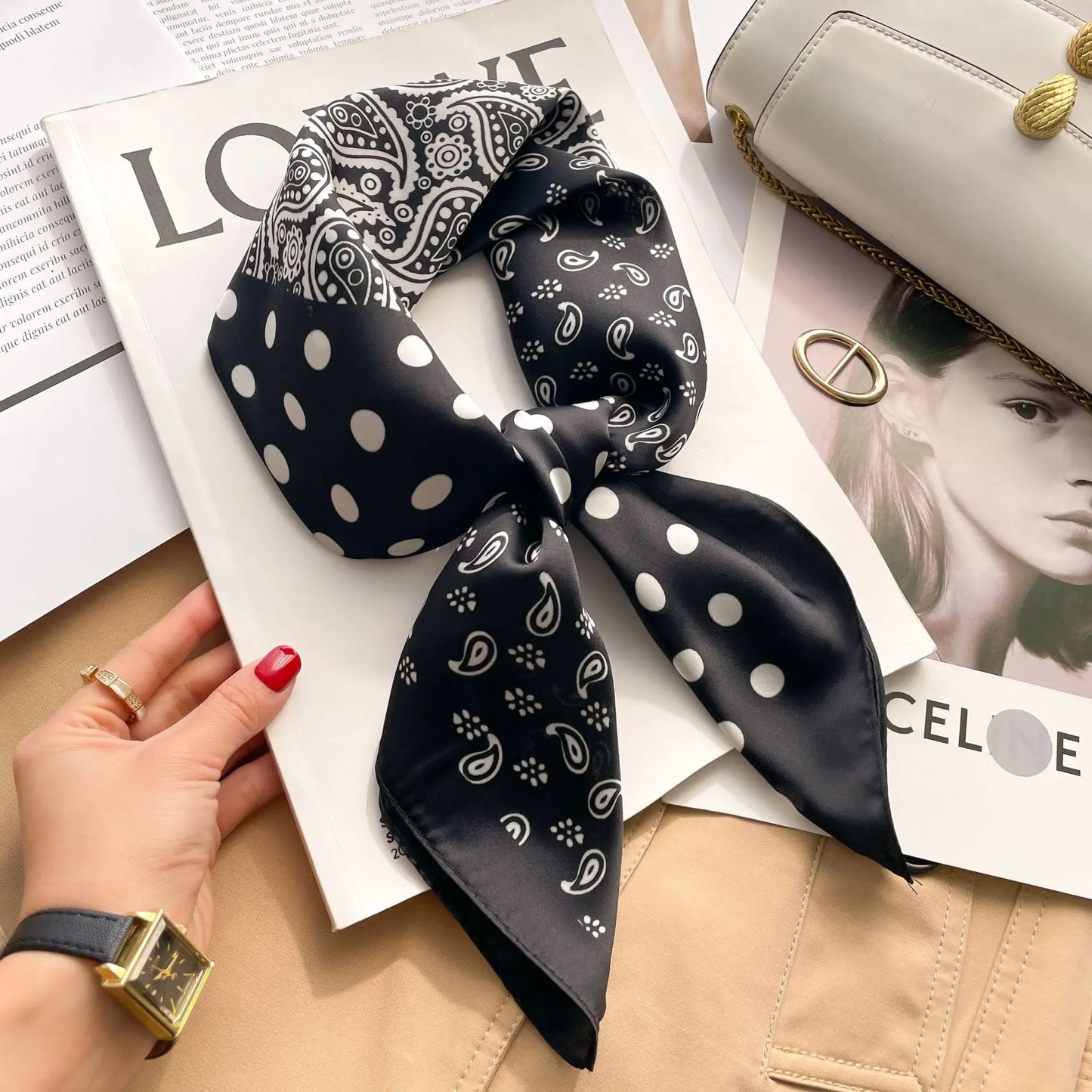 Luxury Satin Print Silk Scarf | Women's Square Neck Scarf &amp; Headwrap | Versatile Beach Bandana - Smooth Wigs