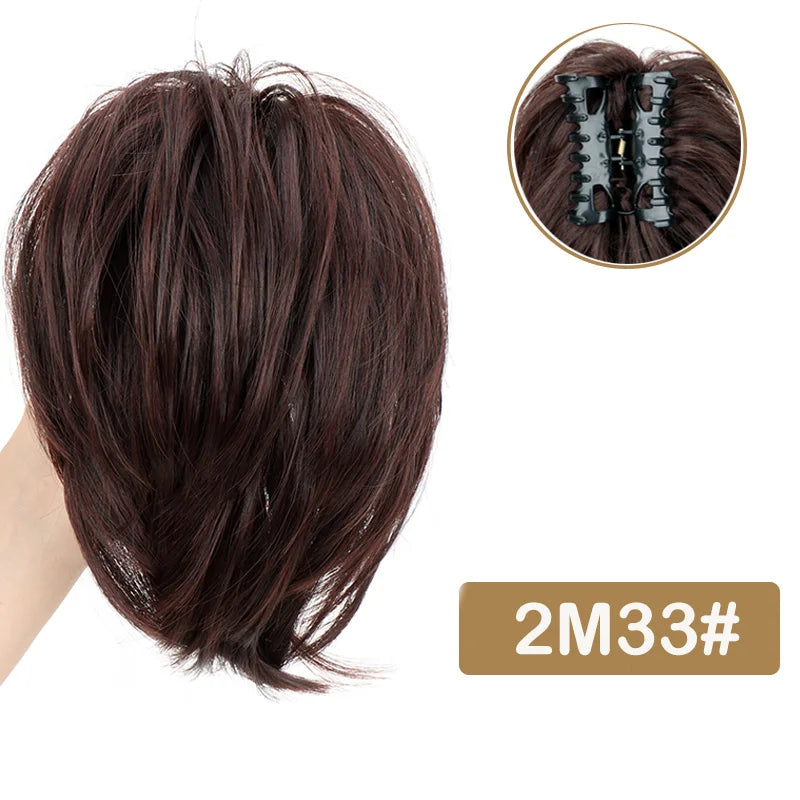 Messy Bun Hairpiece | Short Straight Chignon Ponytail with Claw Clip | Tousled Updo Extensions for Women - Smooth Wigs